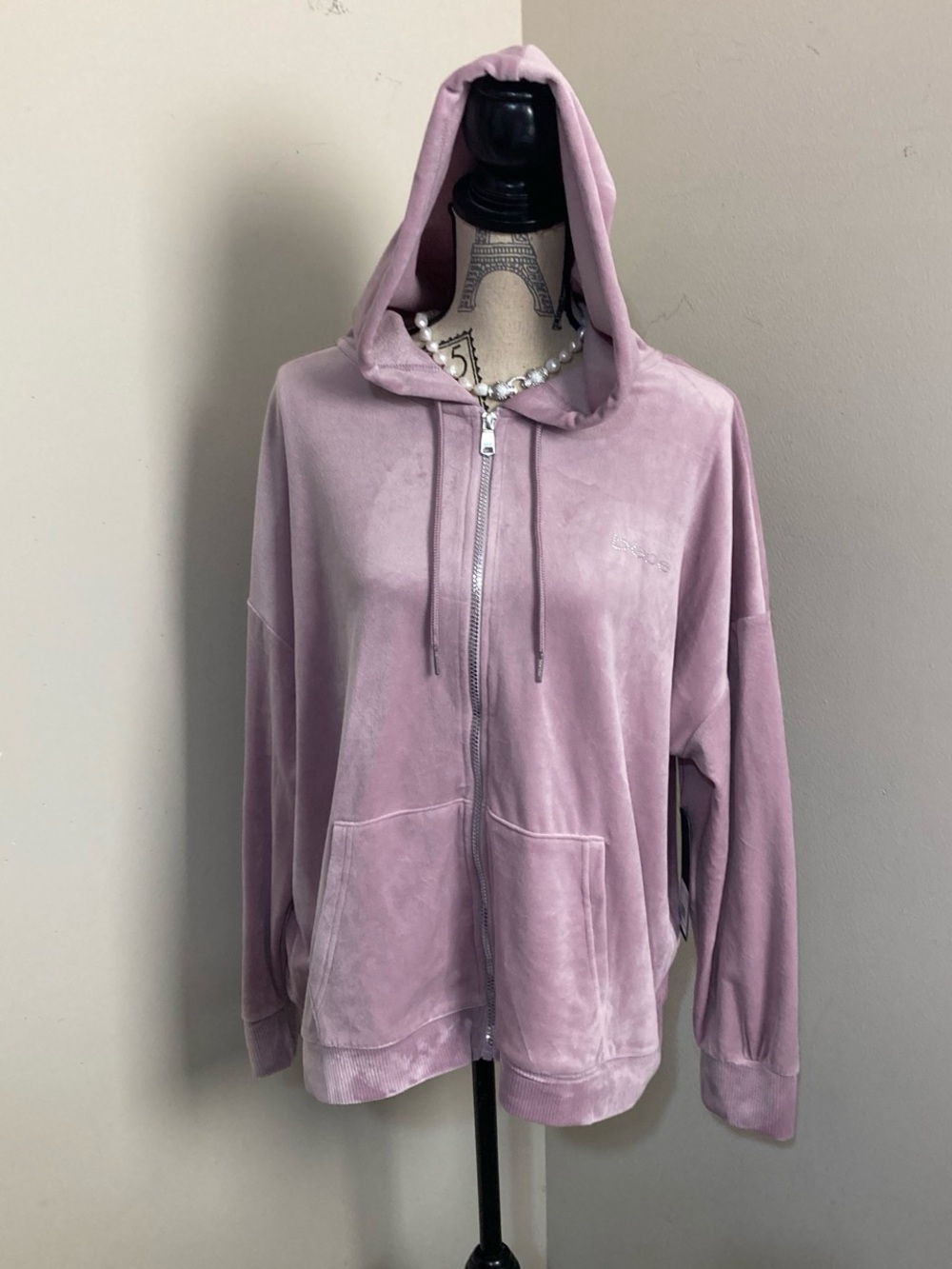 Bebe Women’s Plush Velour Zip Hoodie in Dusty Mauve